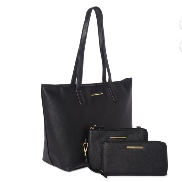 Time and Tru Women's 3-Piece Handbag Set Black Pebble NWT Vegan faux lea… - Picture 1 of 8